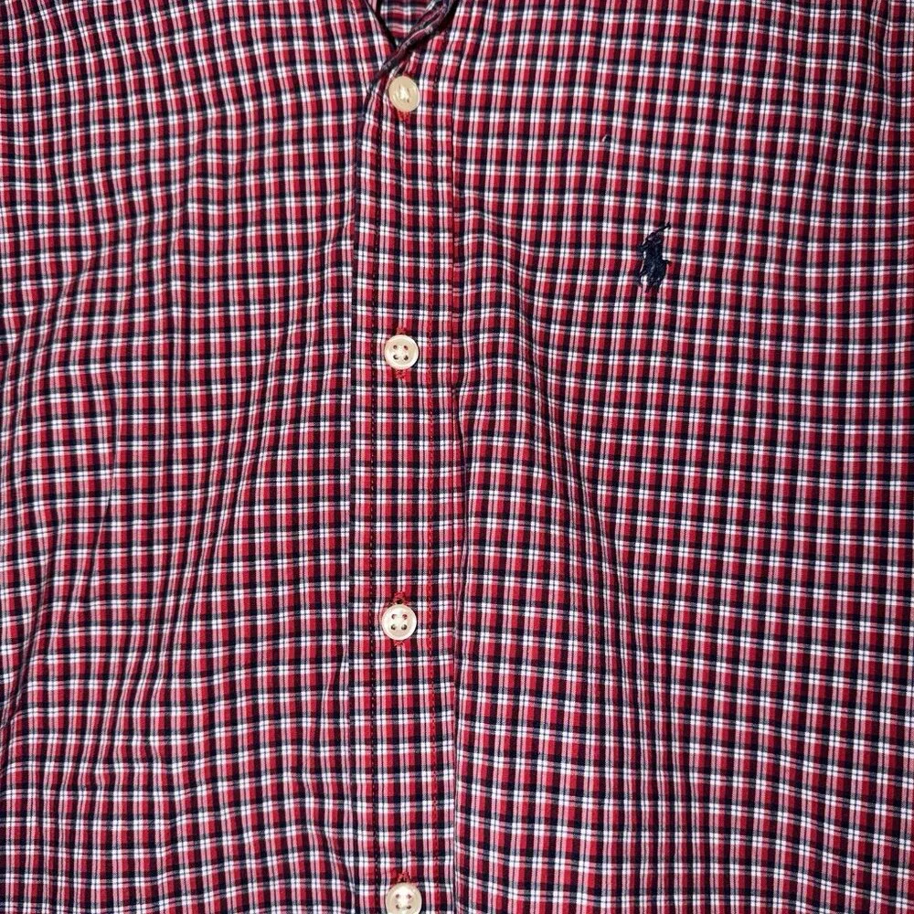 Polo Ralph Lauren‎ Boys Button Down Shirt Red White Blue Plaid M 12 14 Pony Logo